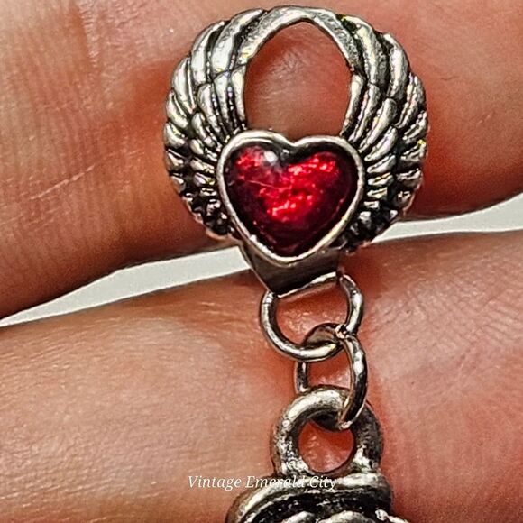 Love All Seing Dangle Earrings Rose & Heart Spikes Mystical Eye Red Enamel Goth - Picture 9 of 15